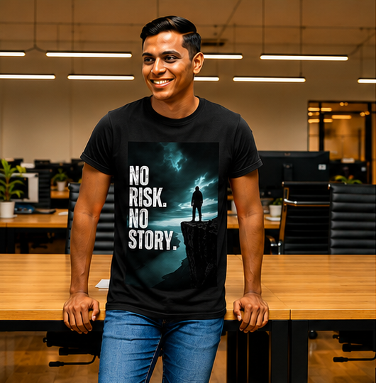 Unisex Premium NO risk NO story Printed black Fitness motivational Gym T-Shirt