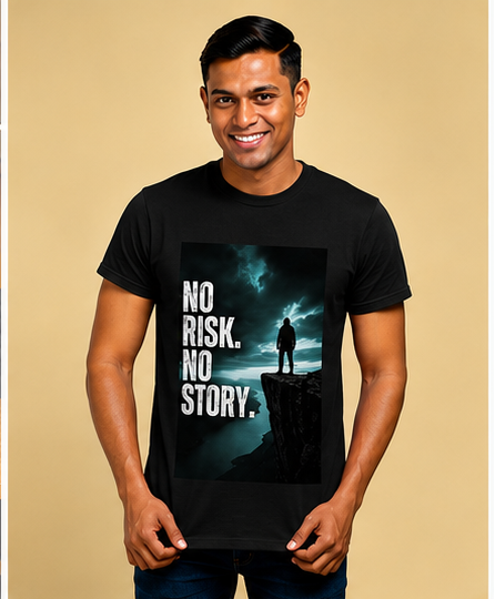 Unisex Premium NO risk NO story Printed black Fitness motivational Gym T-Shirt
