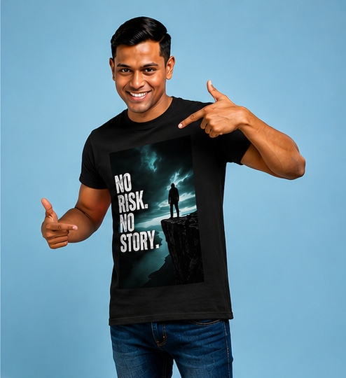 Unisex Premium NO risk NO story Printed black Fitness motivational Gym T-Shirt