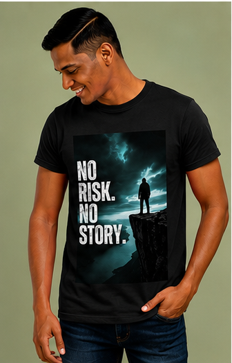 Unisex Premium NO risk NO story Printed black Fitness motivational Gym T-Shirt