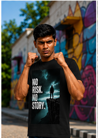Unisex Premium NO risk NO story Printed black Fitness motivational Gym T-Shirt