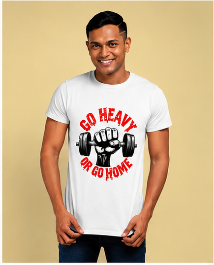 Unisex Premium Lift heavy Printed white Fitness motivational Gym T-Shirt
