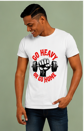 Unisex Premium Lift heavy Printed white Fitness motivational Gym T-Shirt