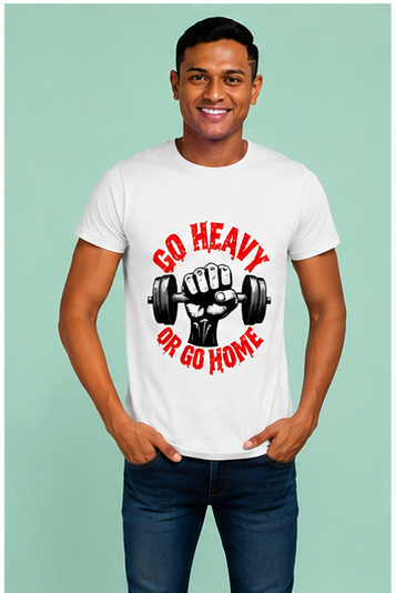 Unisex Premium Lift heavy Printed white Fitness motivational Gym T-Shirt