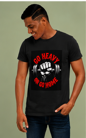 Unisex Premium Lift heavy Printed black Fitness motivational Gym T-Shirt