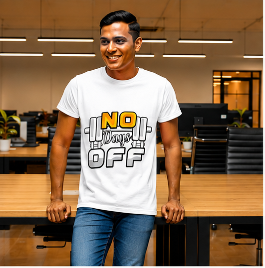 Unisex Premium NO Days OFF white Fitness motivational Gym T-Shirt