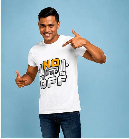 Unisex Premium NO Days OFF white Fitness motivational Gym T-Shirt