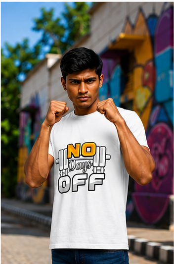 Unisex Premium NO Days OFF white Fitness motivational Gym T-Shirt