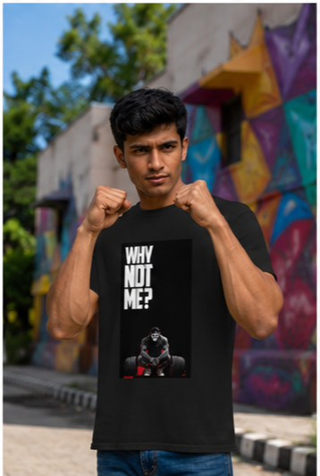 Unisex Premium Why not me Printed black Fitness motivational Gym T-Shirt